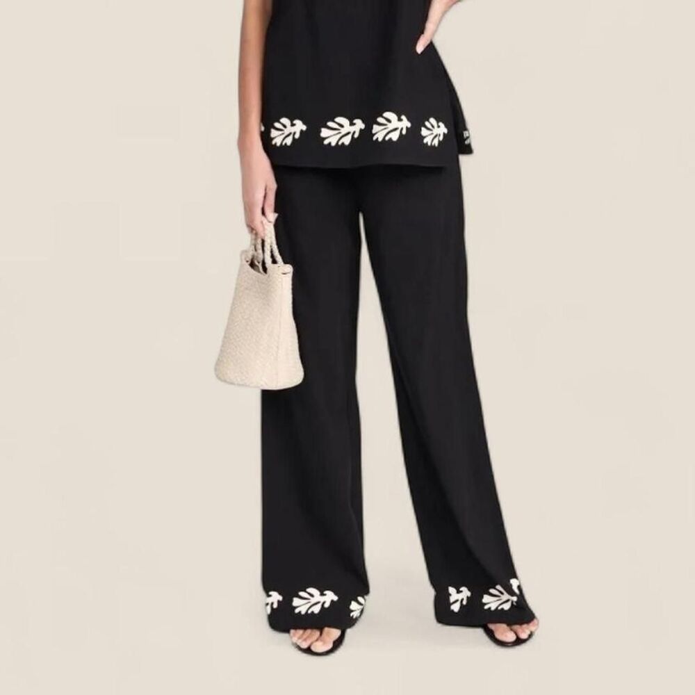 Seven Wonders ammlia cotton black wide leg leaf print a boho pants | size small